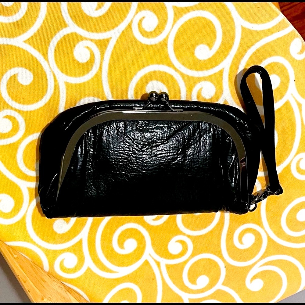 Barneys New York vintage faux leather black clutch/wristlet bag